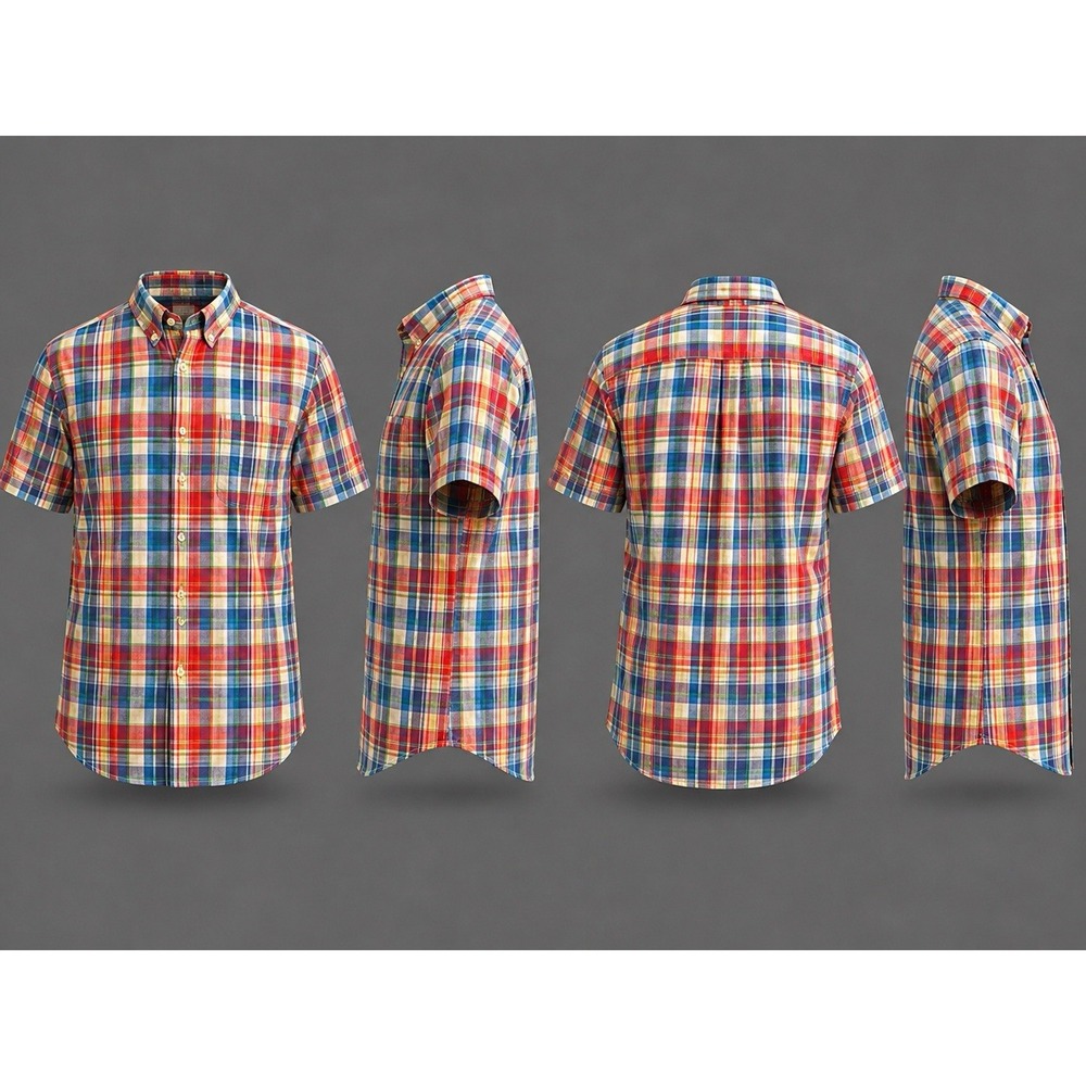 Alan Flusser Shirt Mens MEDIUM Multicolor Plaid 100% Cotton Button-Down Classic